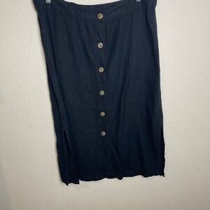 George Womens Linen Blend Button Front Midi Skirt Navy Blue Uk18 Us 14  oldmoney